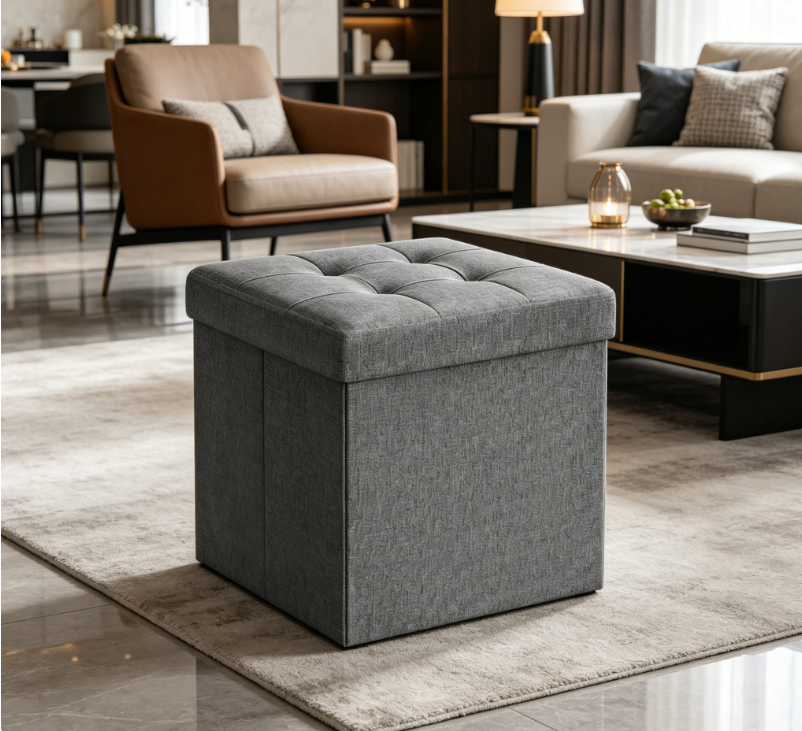 Foldable storage cube stool (dark gray)